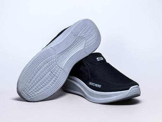 Skechers Men's Black Slip-On Comfort Walking Shoes – Lightweight Cushioned Sole.
