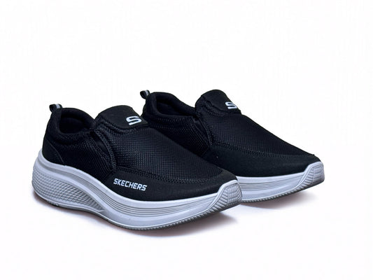 Skechers Men's Black Slip-On Comfort Walking Shoes – Lightweight Cushioned Sole.