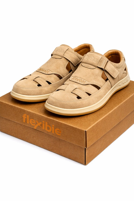 Flexible Men’s Premium Cream Suede Comfort Sandals