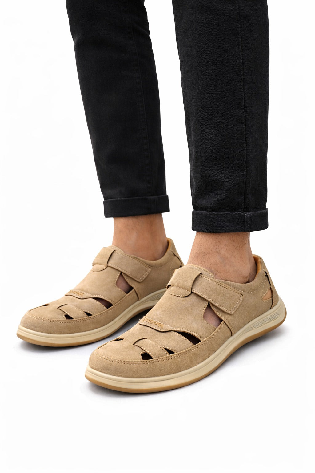 Flexible Men’s Premium Cream Suede Comfort Sandals