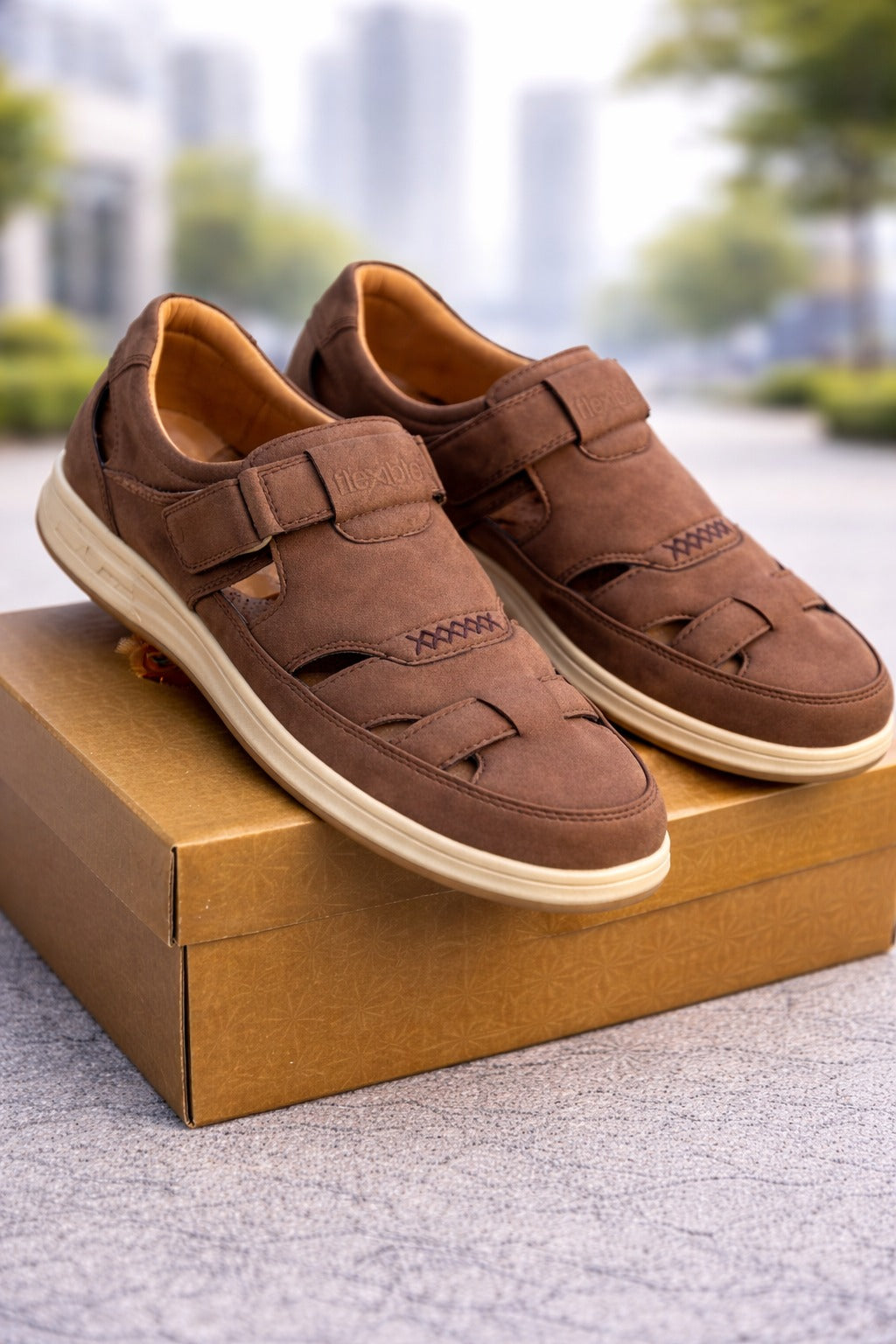 Flexible Men’s Premium Brown Suede Comfort Sandals