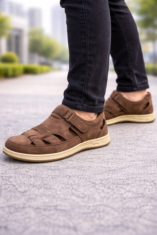 Flexible Men’s Premium Brown Suede Comfort Sandals