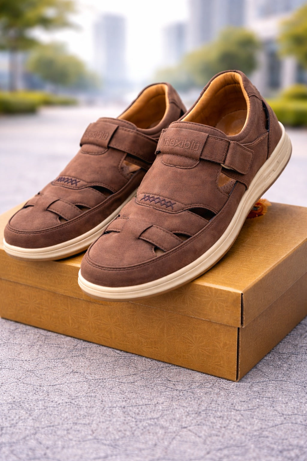 Flexible Men’s Premium Brown Suede Comfort Sandals